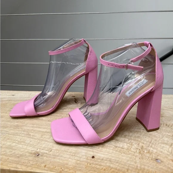 Steve Madden Tiaa Block Heeled Sandal Ankle Strap Pink Patent Leather 9.5 NWOT - Picture 6 of 9